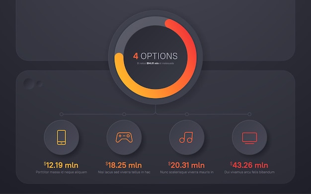 Vector dark hued presentation infographic structure chart design four options