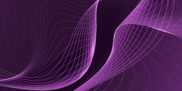 Vector dark purple background with wavy curved lines and grid patterns creating a dynamic abstract visual effect