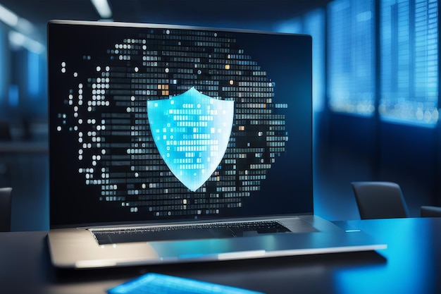 Vector data attack and computer on the table 3d rendering data attack and computer on the table 3d r