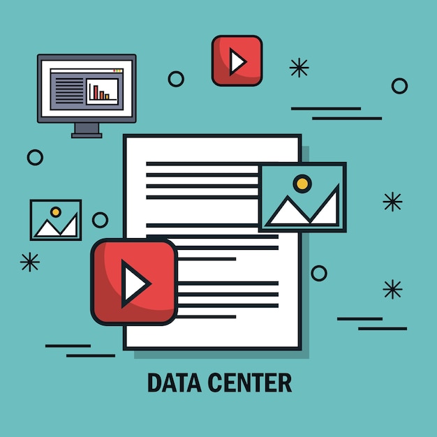 Vector data center flat line icons vector illustration design