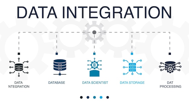 Vector data integration database data scientist data storage data processing icons infographic design template creative concept with 5 steps