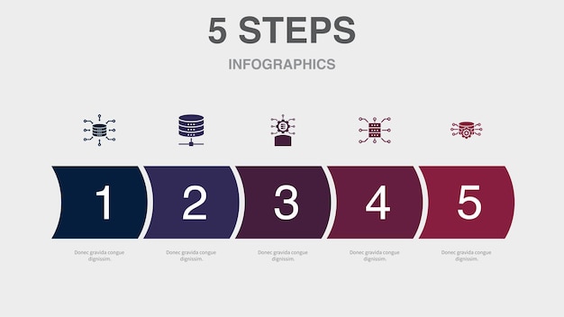 Vector data integration database data scientist data storage data processing icons infographic design template creative concept with 5 steps