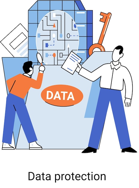 Vector data protection metaphor privacy information security secure data management and protect data hacker attacks protected access control antivirus software safe internet communication secure storage
