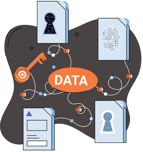 Vector data protection metaphor privacy information security secure data management and protect data hacker attacks protected access control antivirus software safe internet communication secure storage