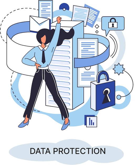 Vector data protection privacy information security secure data management and protect data from hacker attacks protected access control antivirus software safe internet communication secure storage