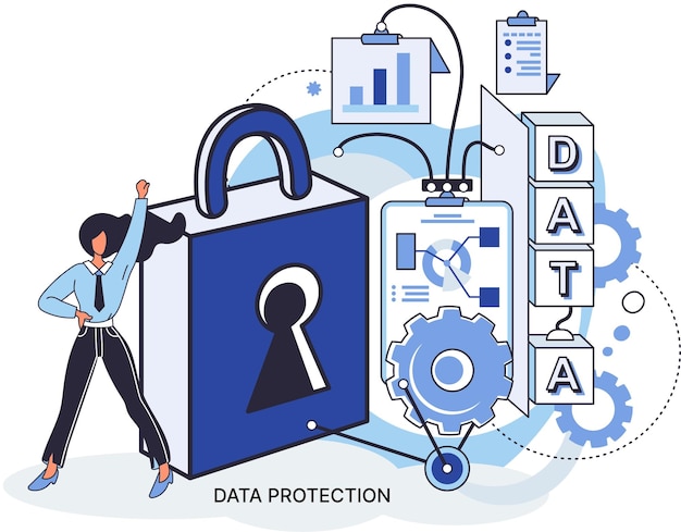 Vector data protection privacy internet security secure data management protect data from hacker attacks metaphor