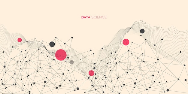 Vector data science and technology background with dynamic particle wave