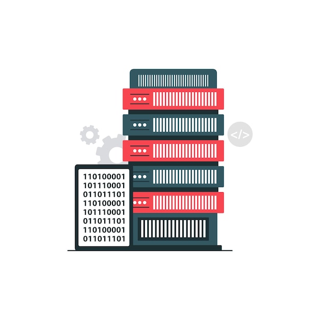 Vector data server with tablet vector illustration big data application concept design
