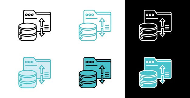 Vector database and folder icon for data upload and backup in line and fill style