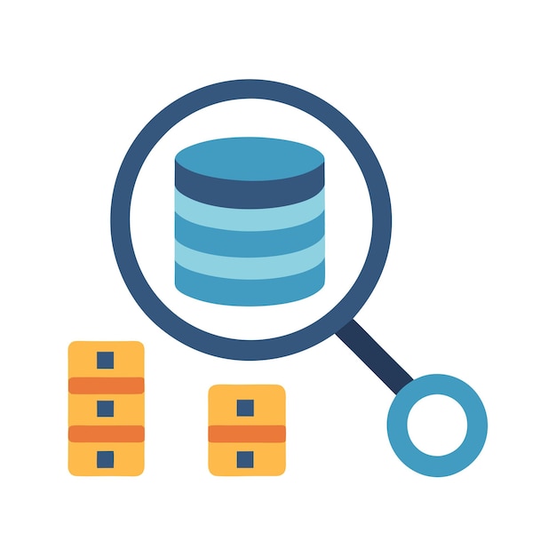 Vector database magnifying flatstyle clipart design vector art and illustration