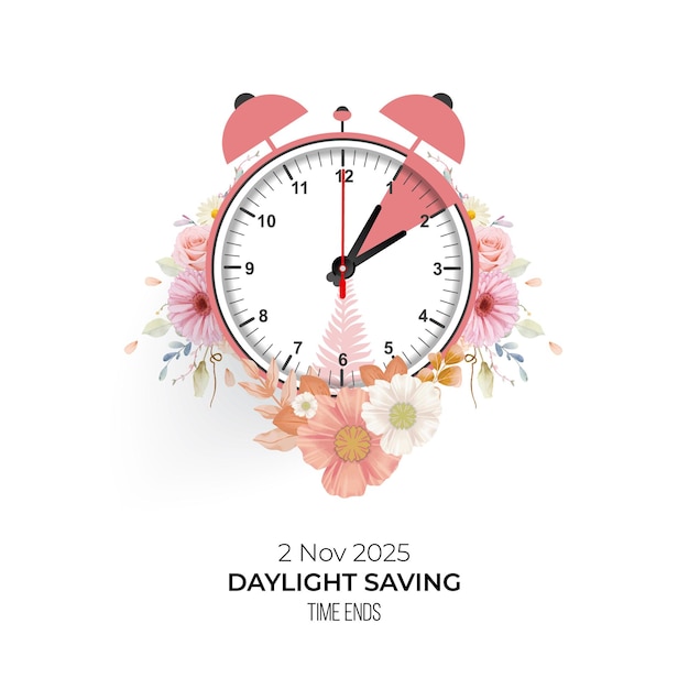 Vector daylight saving time clock illustration fall backward november 2 2025 spring forward and fall b