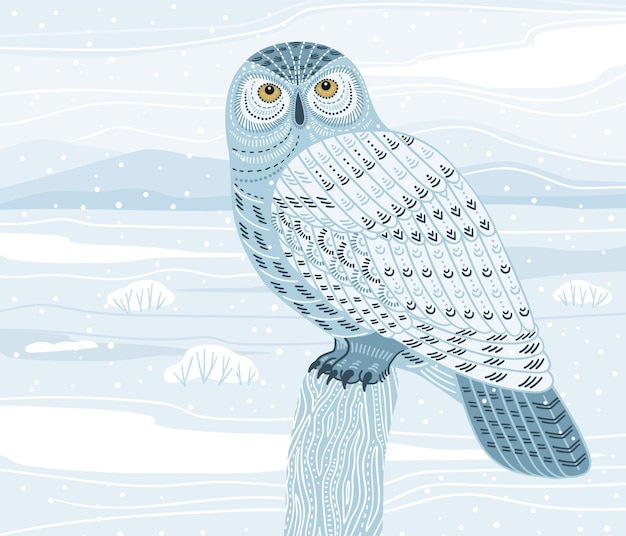 Vector decorative illustration of polar owl in nature vector design element