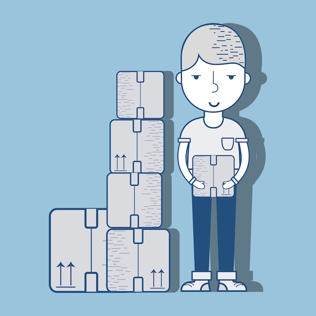 Vector delivery man with packages box distribution
