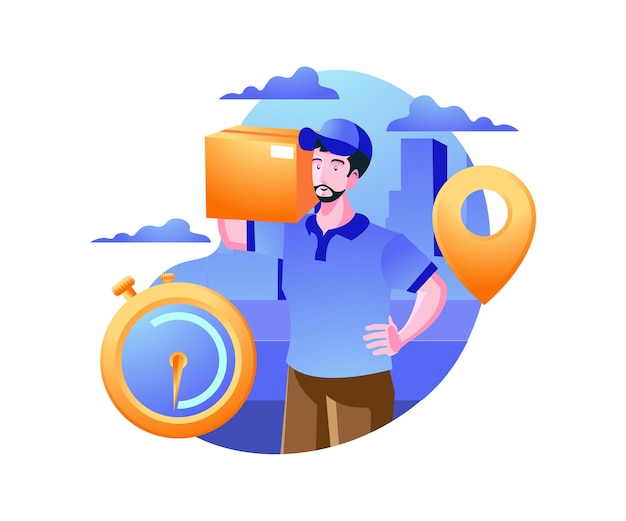 Vector delivery service, delivery courier send the package