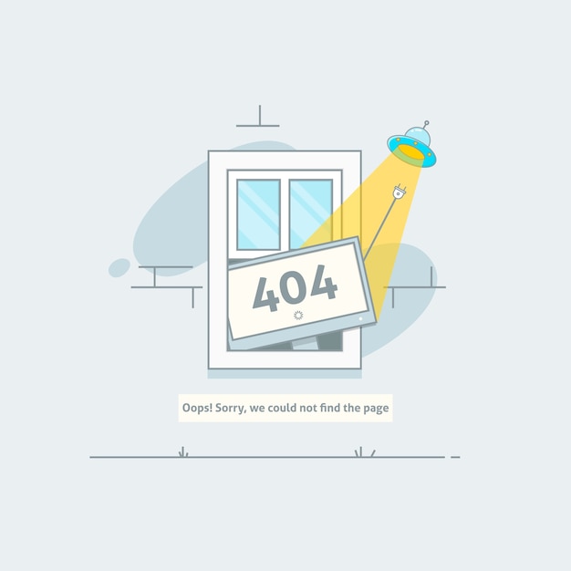 Vector design 404 error. page is lost and not found message. template for web page with 404 error. modern line design.