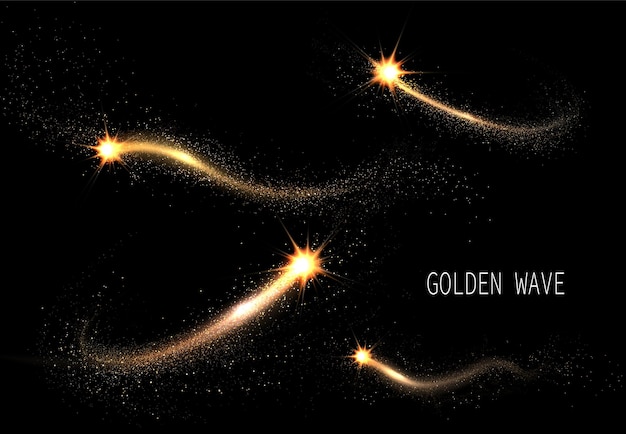 Vector design element golden arc with flash on black background isolated set