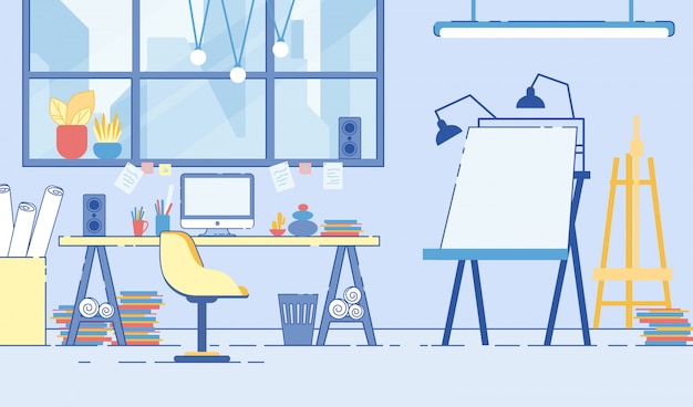 Vector designer artist room, workplace. messy interior