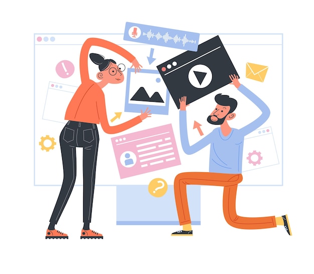 Vector designers working on ui ux design or mobile application design and programming banner