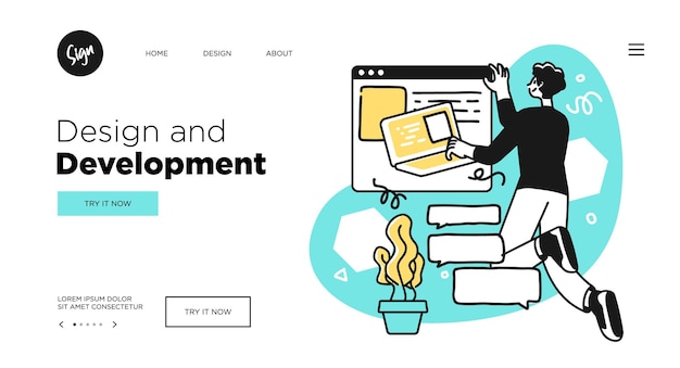 Vector designing developing and programming technologies concept. web page template with modern outline vector illustration.