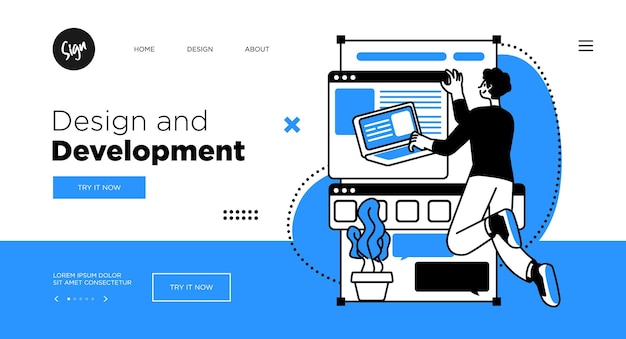 Vector designing developing and programming technologies concept web page template with