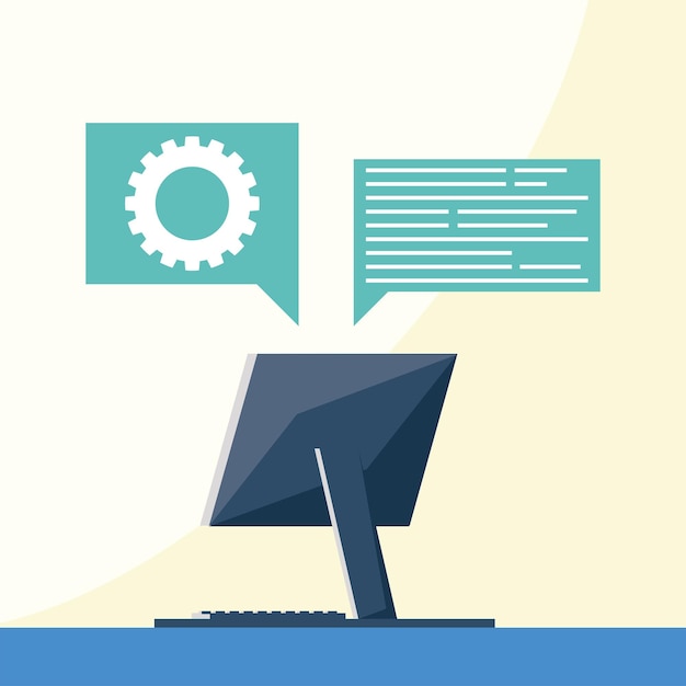 Vector desktop with gear in speech bubble