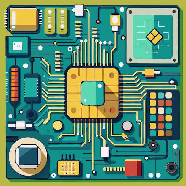 Vector detailed computer circuit board vector technical and intricate design for technology