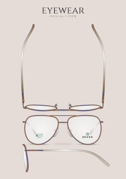 Vector detailed views of modern aviator eyeglasses