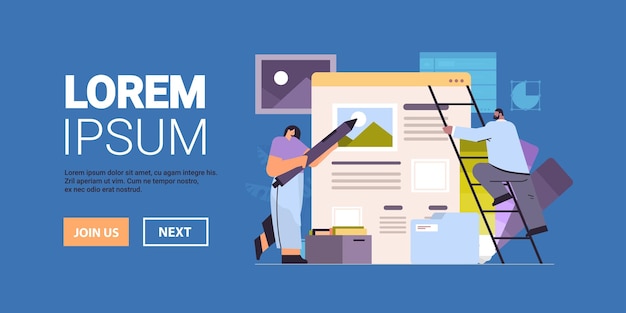 Vector developers couple creating website ui interface web application development program software optimization