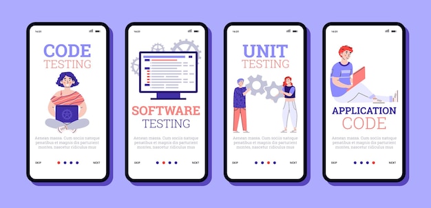 Vector development programming and code testing of software application or web