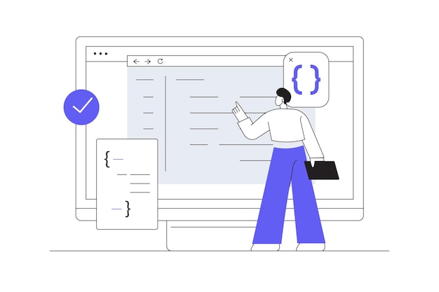 Vector development and programming man developer programming code and building mobile app coding program