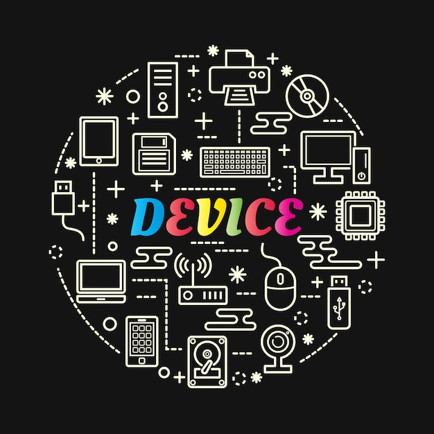 Vector device colorful gradient with line icons set