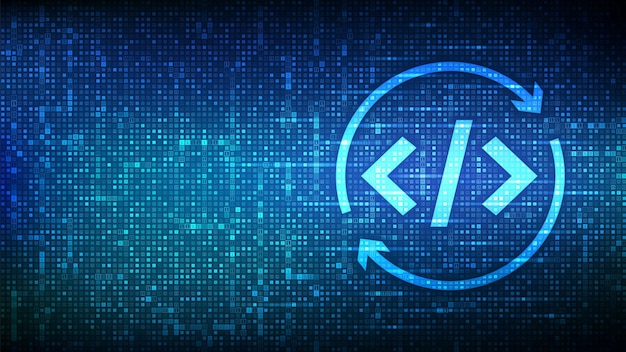 Vector devops icon made with binary code agile development and optimisation software engineering software development practices methodology digital code background with digits 10 vector illustration