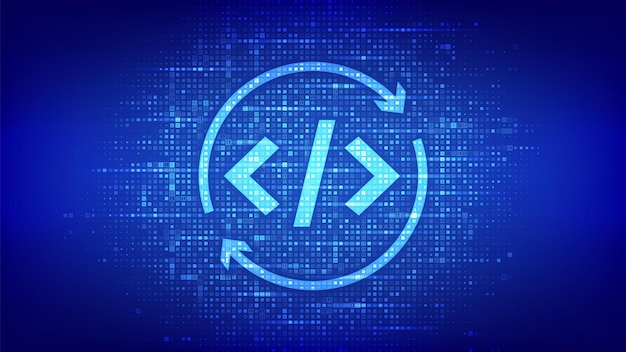 Vector devops icon made with binary code agile development and optimisation software engineering software development practices methodology digital code background with digits 10 vector illustration