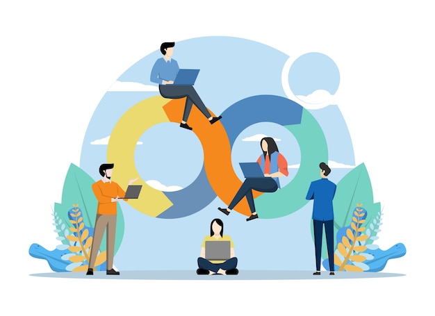 Vector devops programmer concept vector illustration with developer team doing programmers