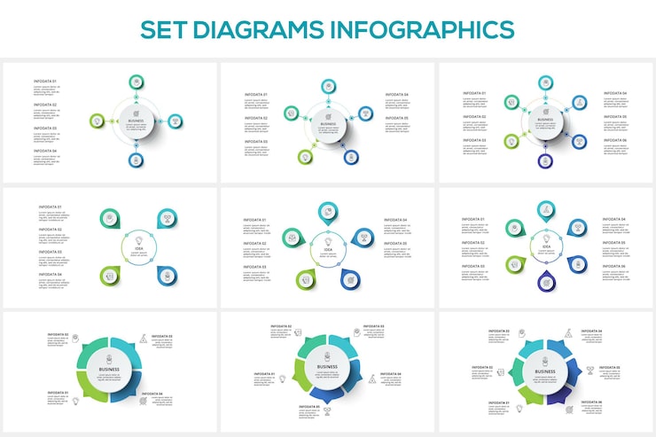 Vector diagram with 4 5 6 elements infographic template for web business presentations vector illustration