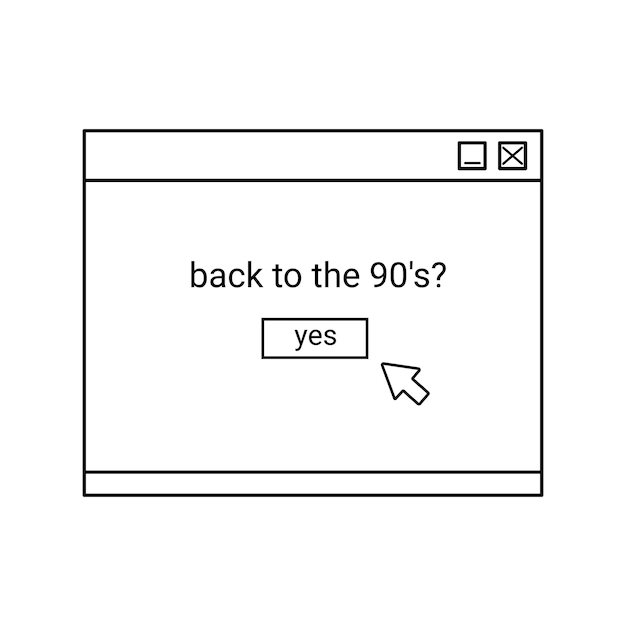 Vector dialog window of a computer browser retro user interface with message box back to the 90s