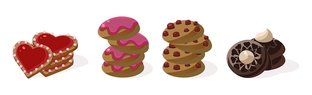 Vector different cookie as baked dessert food vector set