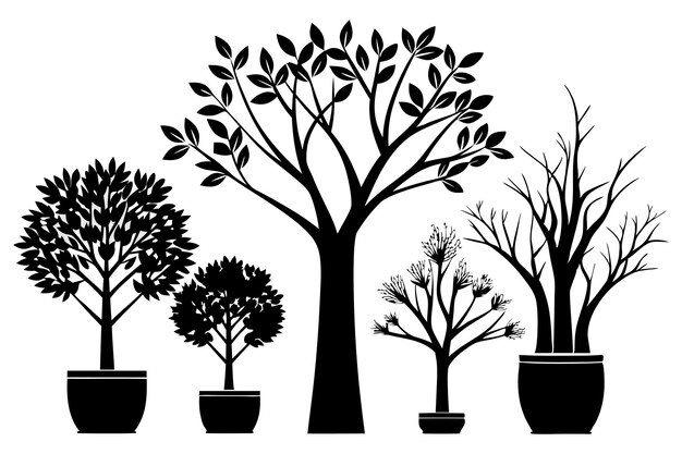 Vector different tree in vase silhouette vector m