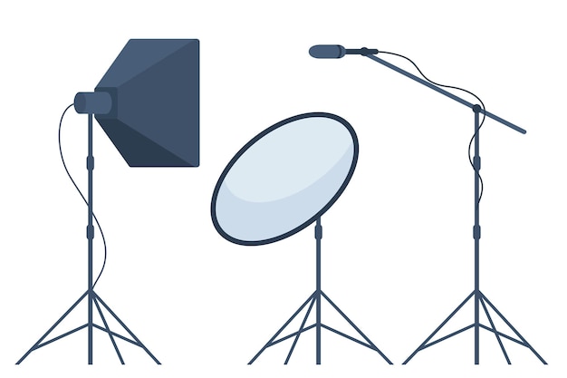 Vector different types of professional lighting equipment for blogging vlogging and studio