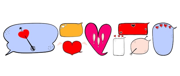Vector different wedding romantic speech bubbles valentines day hand draw set