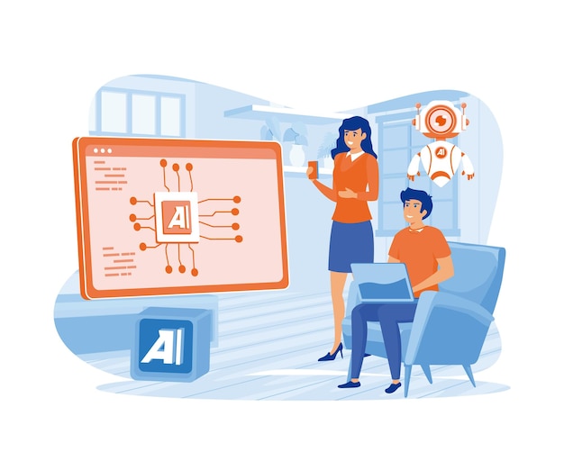 Vector digital brain with neural network on laptop screen ai machine learning analysis information