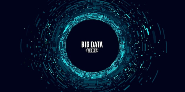 Vector digital circles of random fragments and details information particles in a neural network big data visualization into cyberspace vector illustration