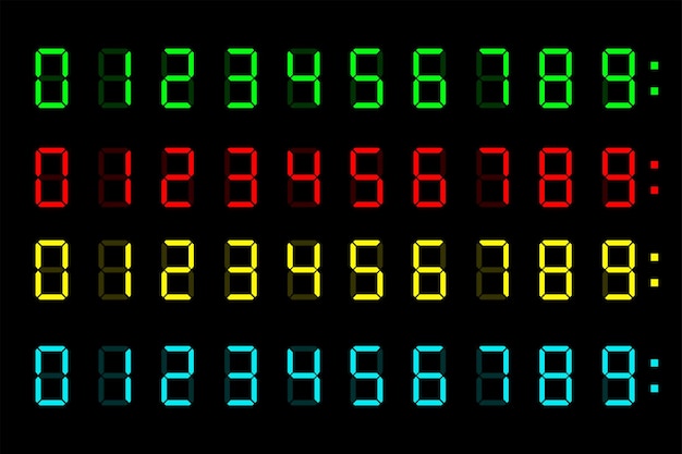 Vector digital clock numbers. vector isolated colored elements. set of digital calculator  colored vector isolated numbers. eps 10