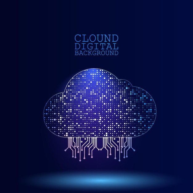 Vector digital cloud with pixel and circuit design representing cloud computing and data technology concept