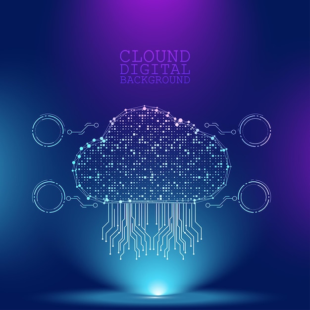 Vector digital cloud with pixel and circuit design representing cloud computing and data technology concept