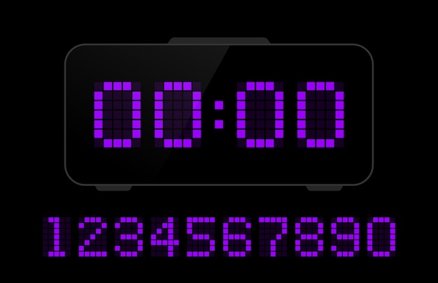 Vector digital electronic figures set pixel style digital numbers for watch alarm clock countdown and timer vector illustration graphic design