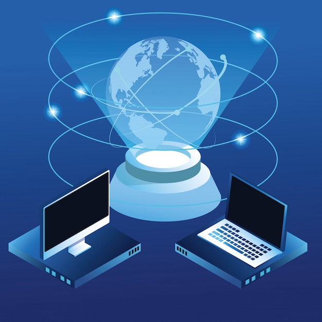 Vector digital global technology blue concept