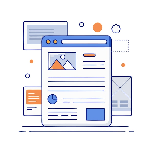 Vector digital interface design with website elements and data visualization elements