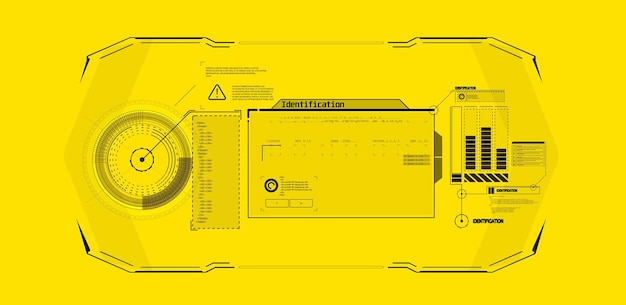 Vector digital interface displaying identification data and analytics for a technological system in a modern control center