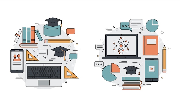 Vector digital learning and online education concepts